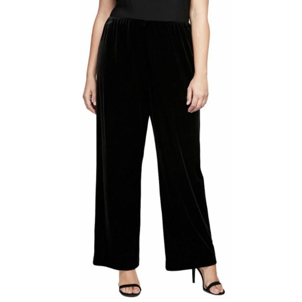 Alex Evenings Black Velvet Wide Leg Pants Plus Size 3X Pull On NWT Elegant Party